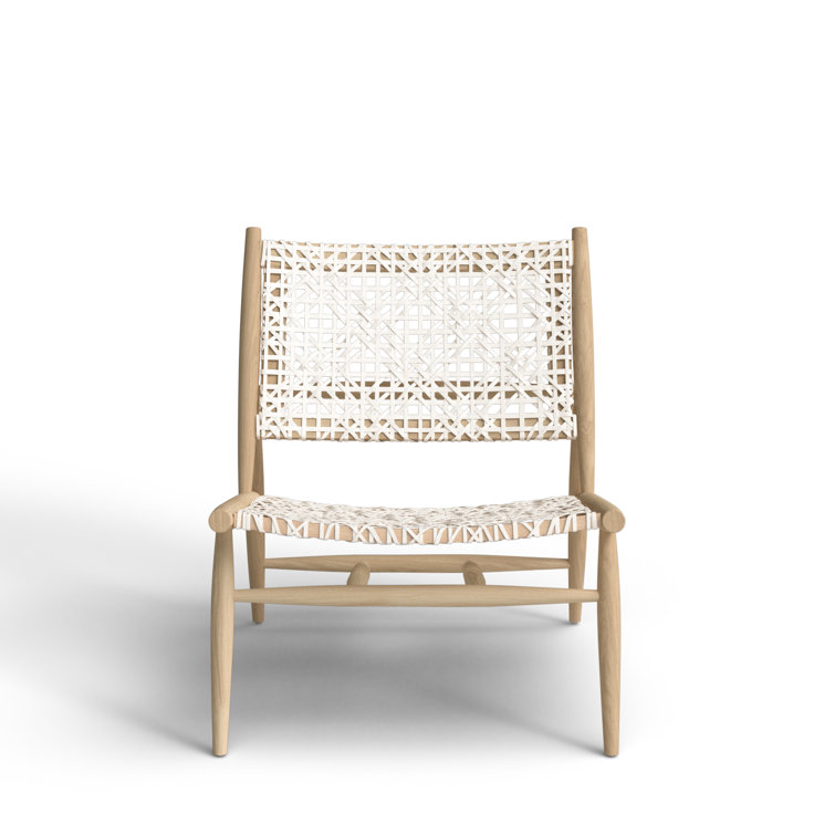 Transitional Off-White Leather Weave Side Chair in Light Oak