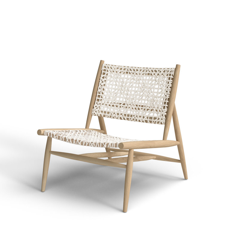Transitional Off-White Leather Weave Side Chair in Light Oak