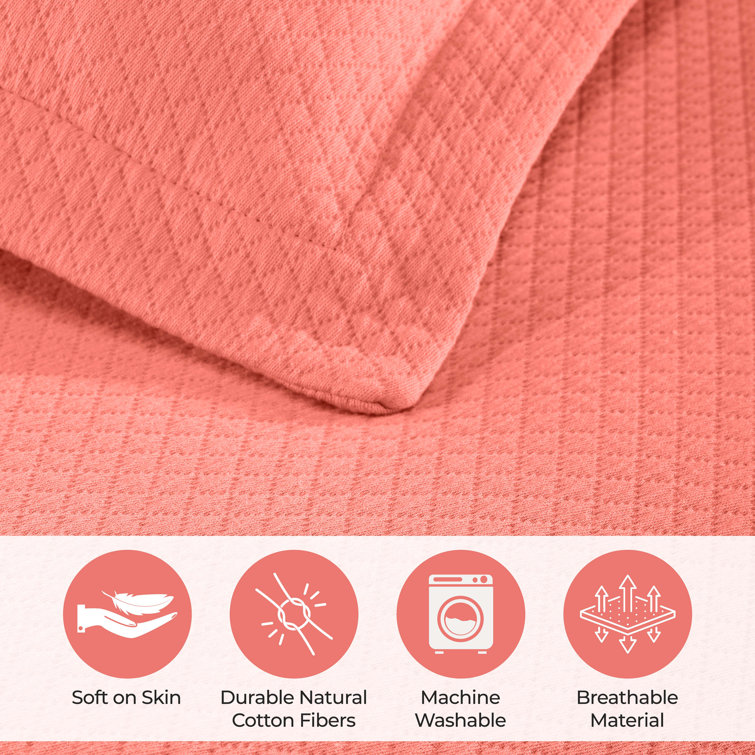 Coral Cotton Queen Reversible Bedspread Set