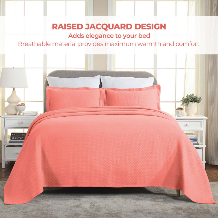Coral Cotton Queen Reversible Bedspread Set