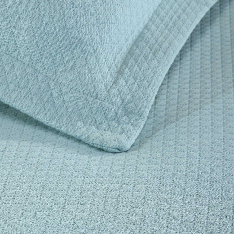 Aqua Cotton Reversible King Bedspread Set with Shams
