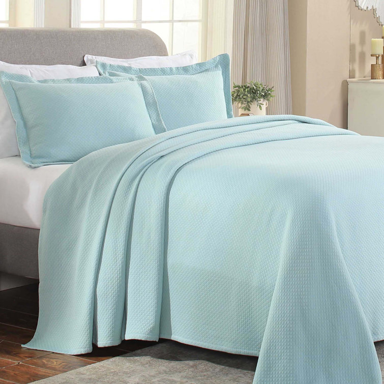 Aqua Cotton Reversible King Bedspread Set with Shams