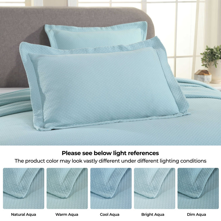 Aqua Cotton Reversible King Bedspread Set with Shams