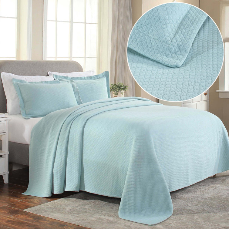 Aqua Cotton Reversible King Bedspread Set with Shams