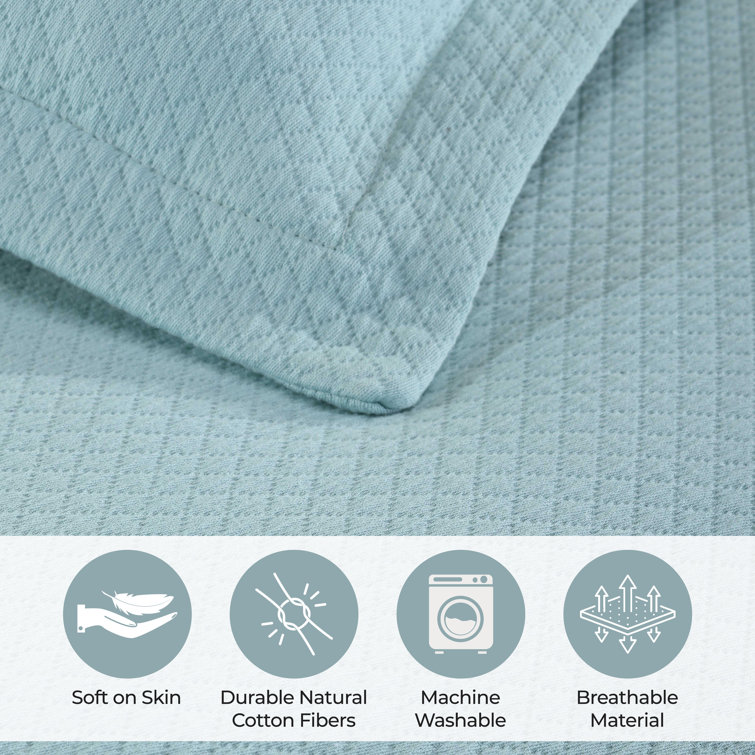 Aqua Cotton Reversible King Bedspread Set with Shams