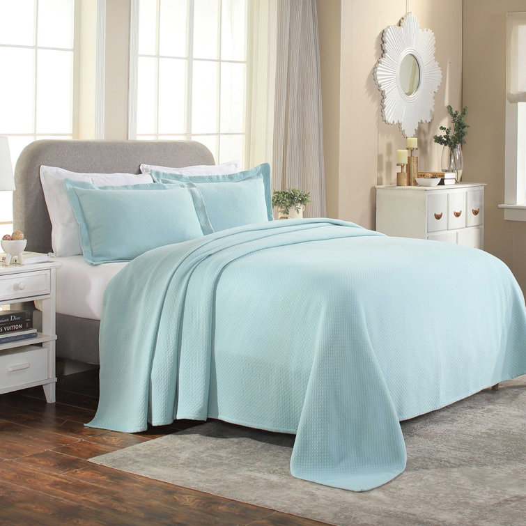 Aqua Cotton Reversible King Bedspread Set with Shams