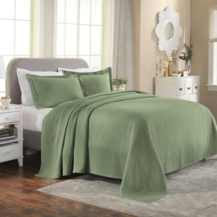 Sage Cotton Twin Reversible Bedspread Set with Sham