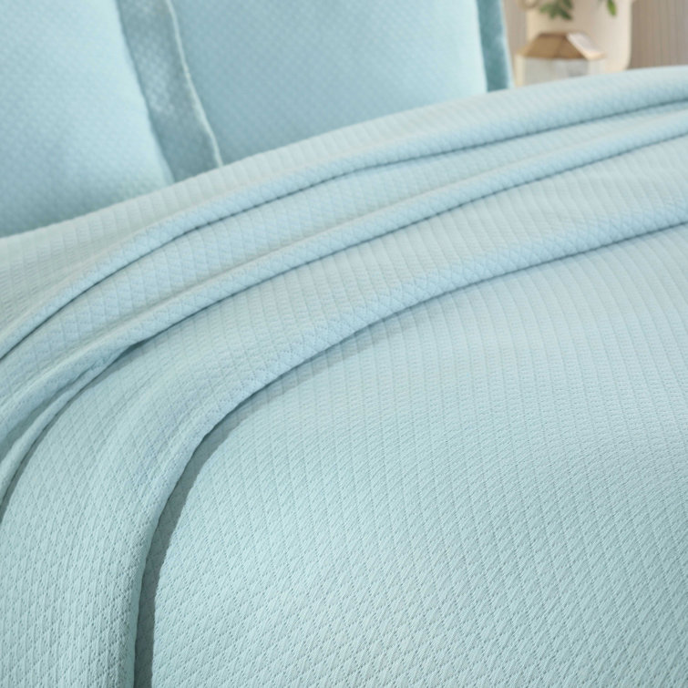 Aqua Cotton Reversible King Bedspread Set with Shams