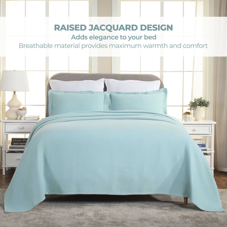 Aqua Cotton Reversible King Bedspread Set with Shams