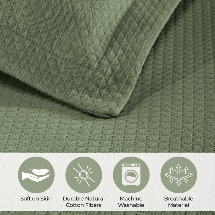 Sage Cotton Twin Reversible Bedspread Set with Sham