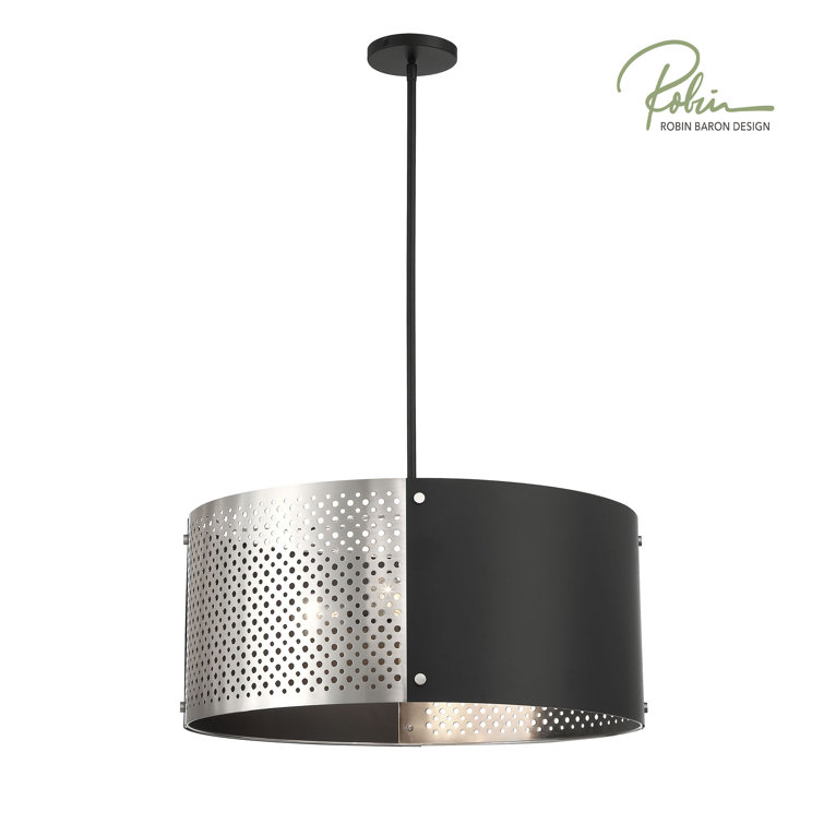Noho 4-Light Brushed Nickel Drum Pendant with Sand Coal Accents
