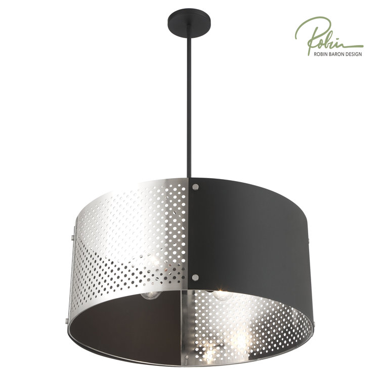 Noho 4-Light Brushed Nickel Drum Pendant with Sand Coal Accents