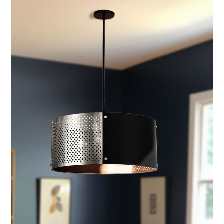 Noho 4-Light Brushed Nickel Drum Pendant with Sand Coal Accents