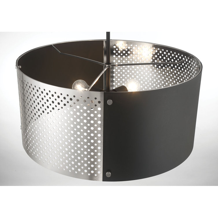 Noho 4-Light Brushed Nickel Drum Pendant with Sand Coal Accents