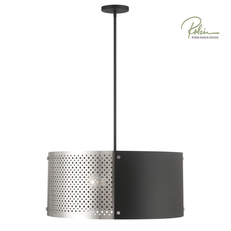 Noho 4-Light Brushed Nickel Drum Pendant with Sand Coal Accents