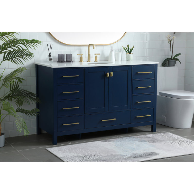 Blue and Gold 54'' Single Bathroom Vanity with Marble Top