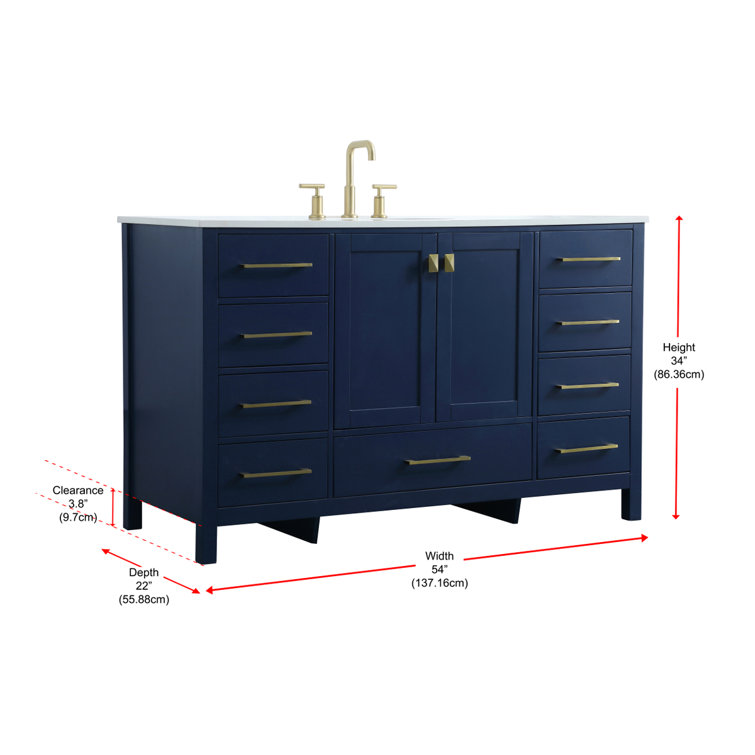 Blue and Gold 54'' Single Bathroom Vanity with Marble Top