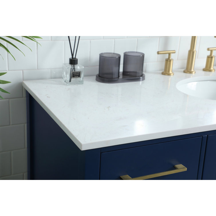 Blue and Gold 54'' Single Bathroom Vanity with Marble Top