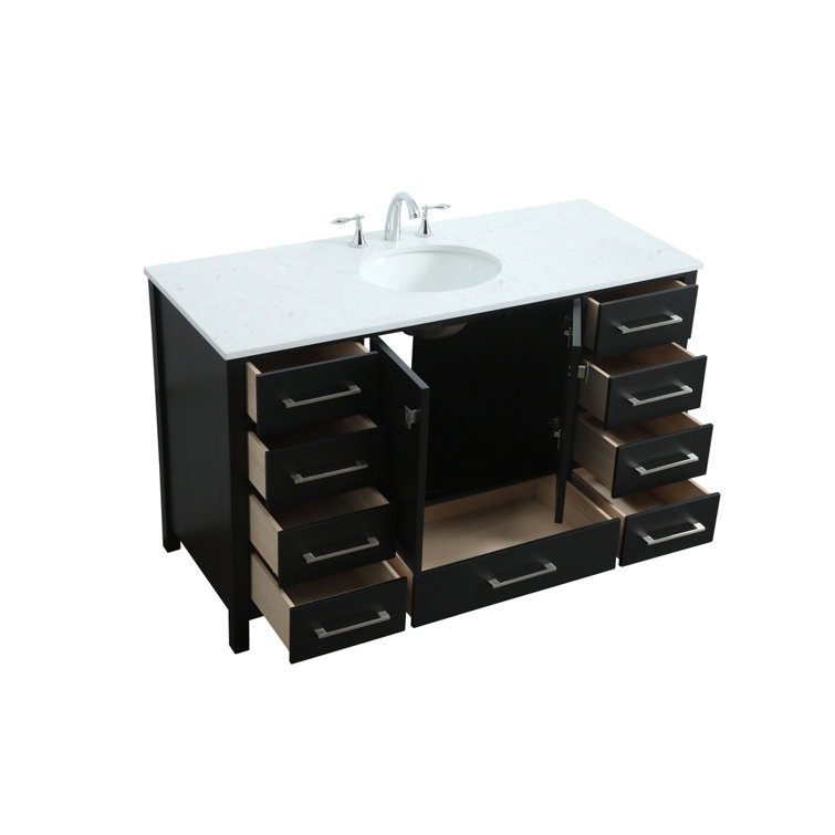 Black Freestanding Single Bathroom Vanity with Calacatta Marble Top