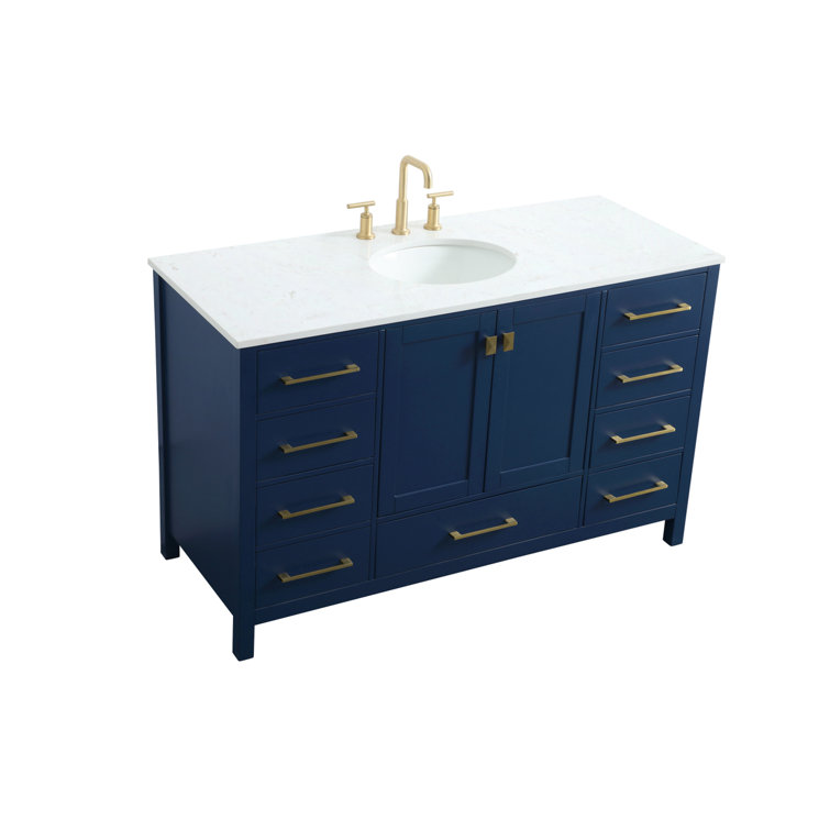 Blue and Gold 54'' Single Bathroom Vanity with Marble Top