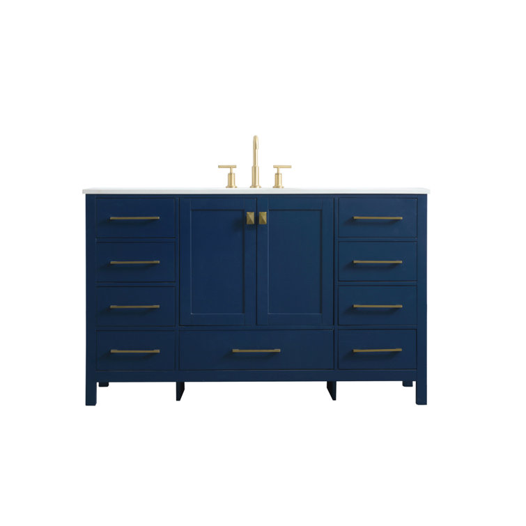 Blue and Gold 54'' Single Bathroom Vanity with Marble Top