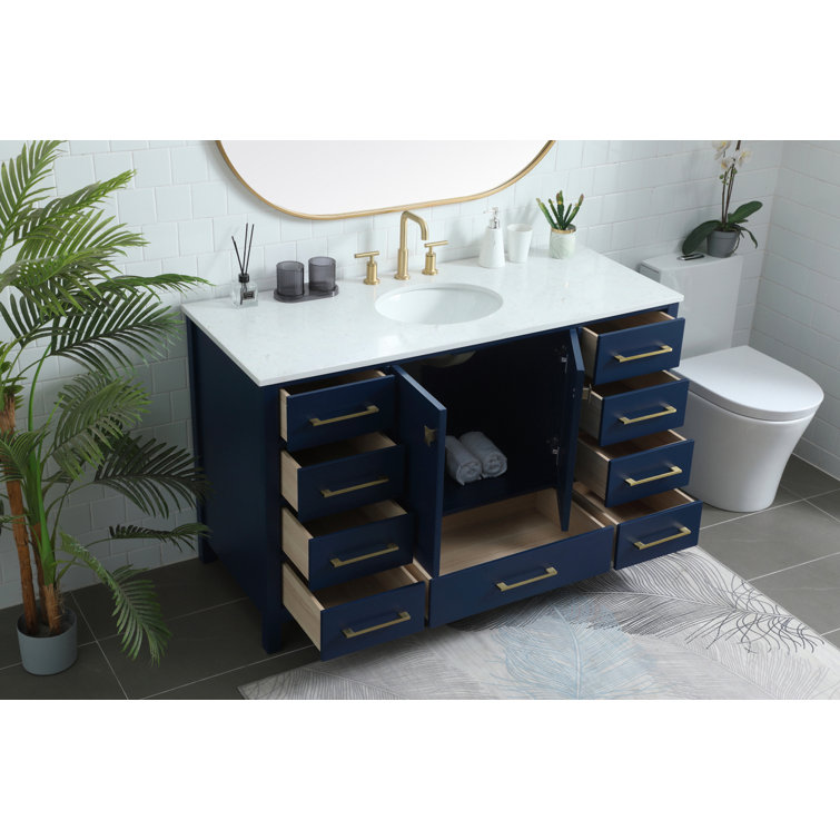 Blue and Gold 54'' Single Bathroom Vanity with Marble Top