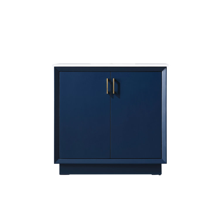 Blue 36" Freestanding Vanity with Gold Hardware and Marble Top