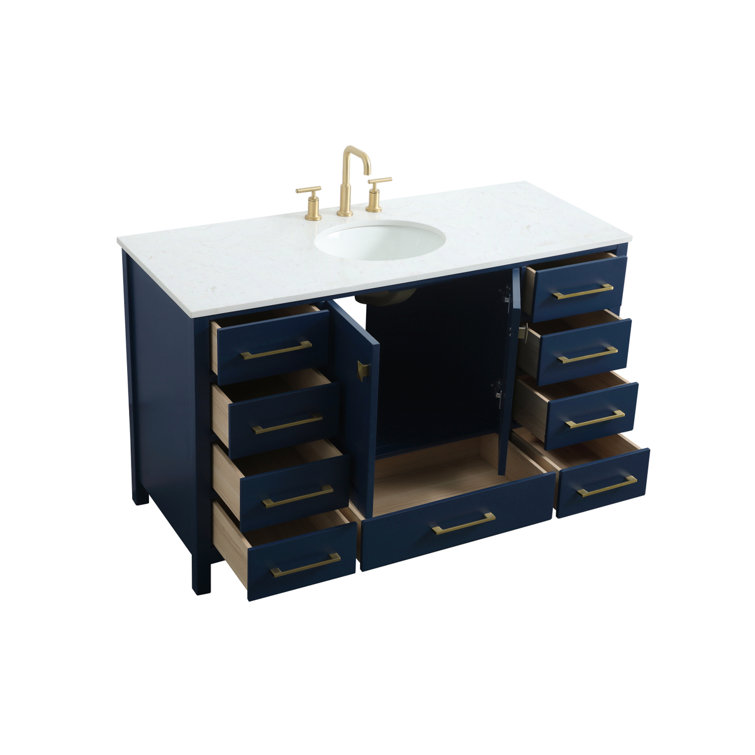 Blue and Gold 54'' Single Bathroom Vanity with Marble Top