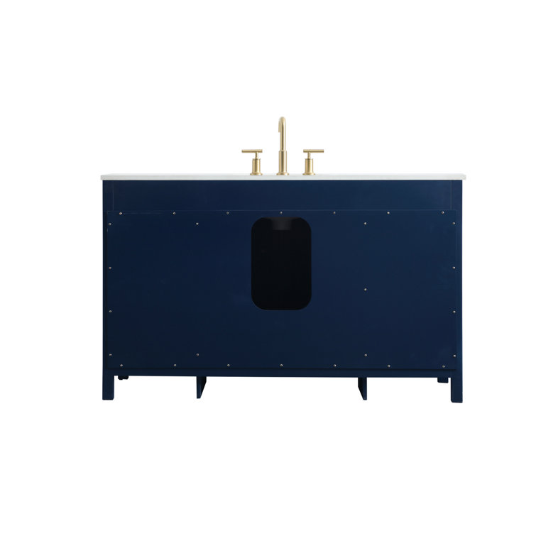 Blue and Gold 54'' Single Bathroom Vanity with Marble Top