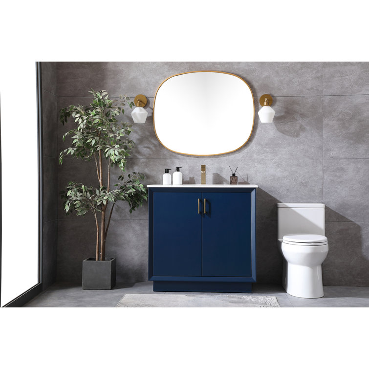 Blue 36" Freestanding Vanity with Gold Hardware and Marble Top