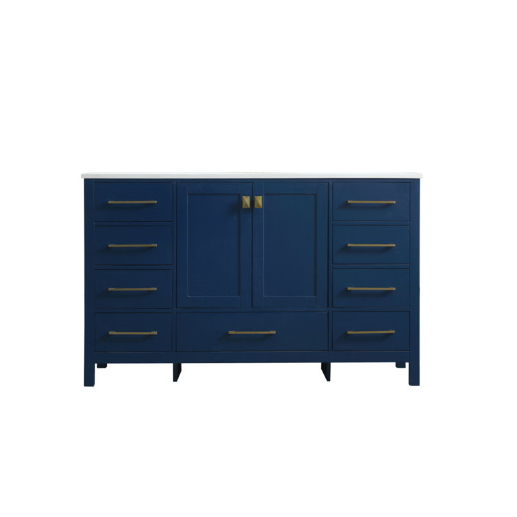 Blue and Gold 54'' Single Bathroom Vanity with Marble Top