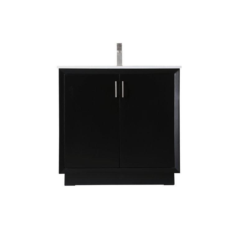 Hayes 36'' Black Freestanding Vanity with Calacatta Marble Top