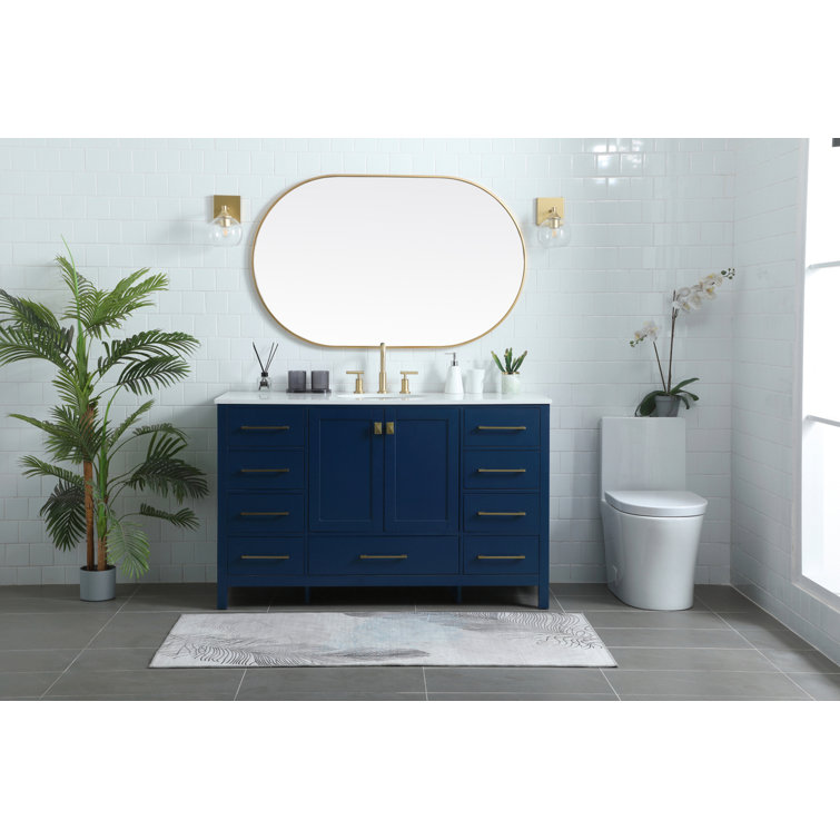 Blue and Gold 54'' Single Bathroom Vanity with Marble Top