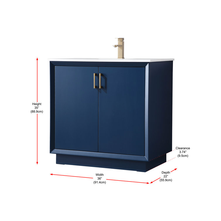 Blue 36" Freestanding Vanity with Gold Hardware and Marble Top