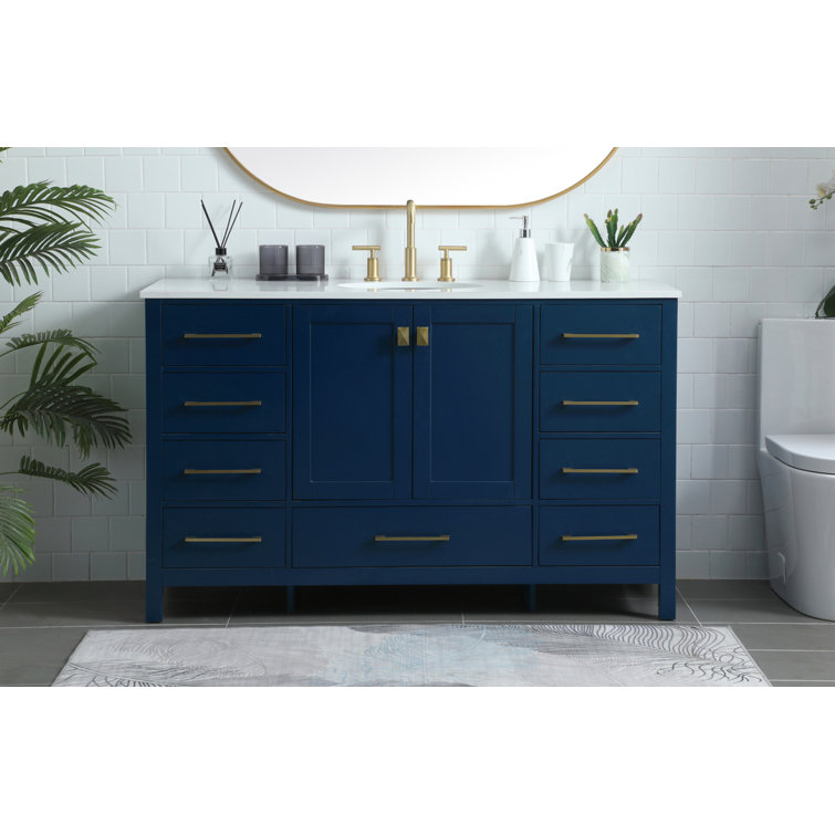 Blue and Gold 54'' Single Bathroom Vanity with Marble Top