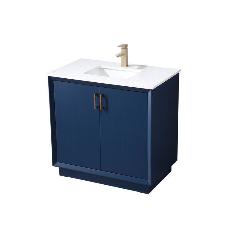 Blue 36" Freestanding Vanity with Gold Hardware and Marble Top