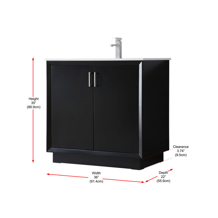 Hayes 36'' Black Freestanding Vanity with Calacatta Marble Top