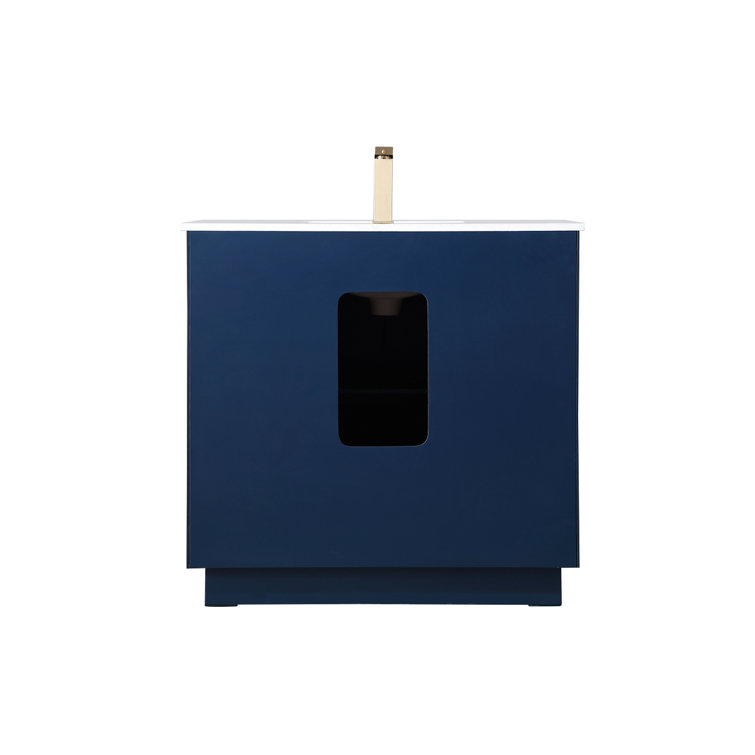 Blue 36" Freestanding Vanity with Gold Hardware and Marble Top