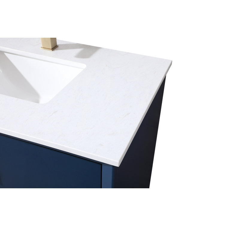 Blue 36" Freestanding Vanity with Gold Hardware and Marble Top