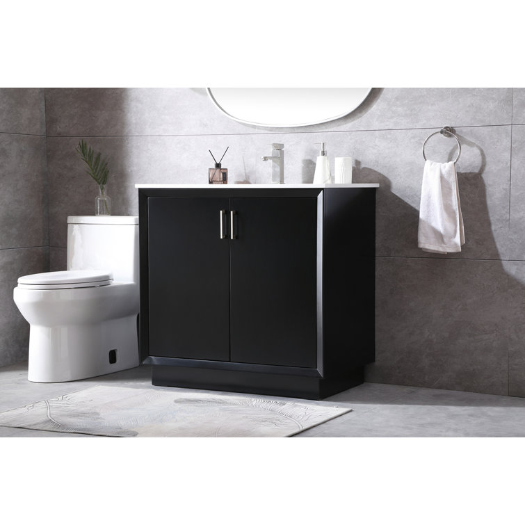 Hayes 36'' Black Freestanding Vanity with Calacatta Marble Top
