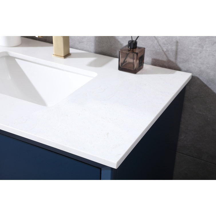 Blue 36" Freestanding Vanity with Gold Hardware and Marble Top
