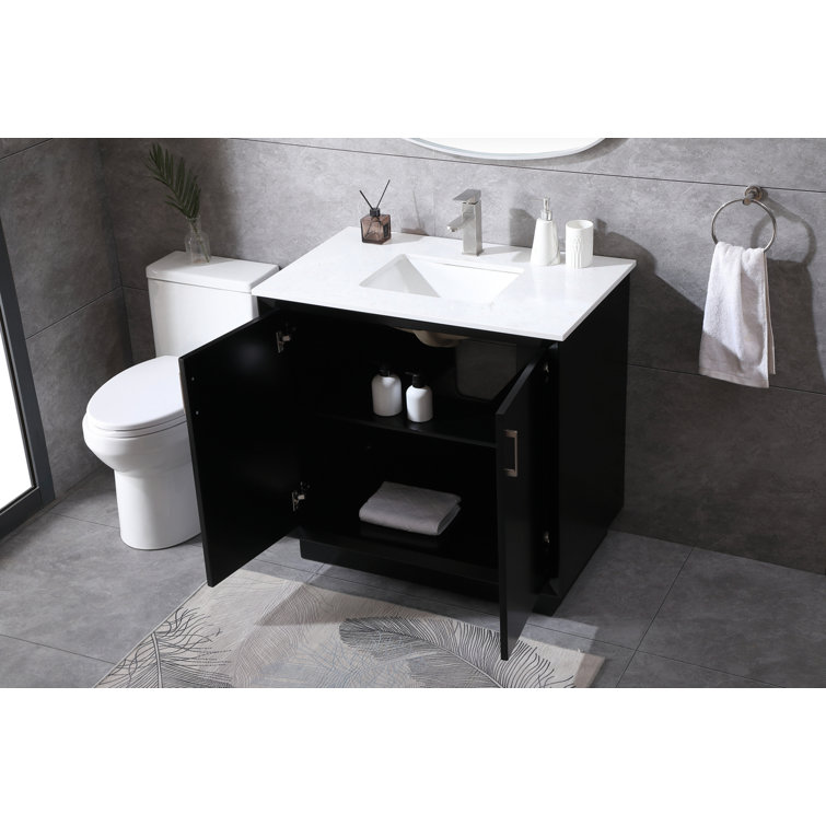 Hayes 36'' Black Freestanding Vanity with Calacatta Marble Top