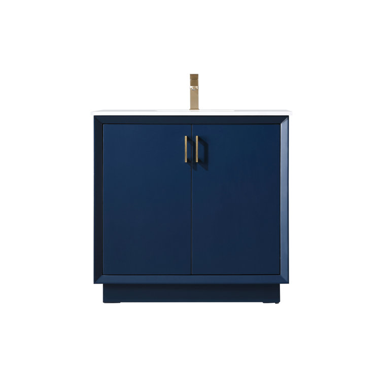 Blue 36" Freestanding Vanity with Gold Hardware and Marble Top