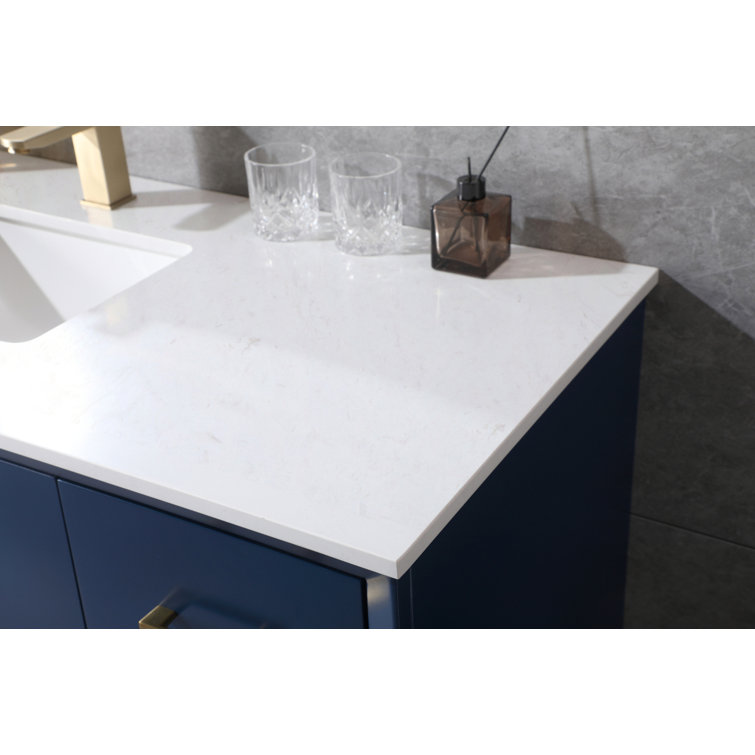 Hayes 54'' Blue Freestanding Bathroom Vanity with Gold Hardware and Marble Top