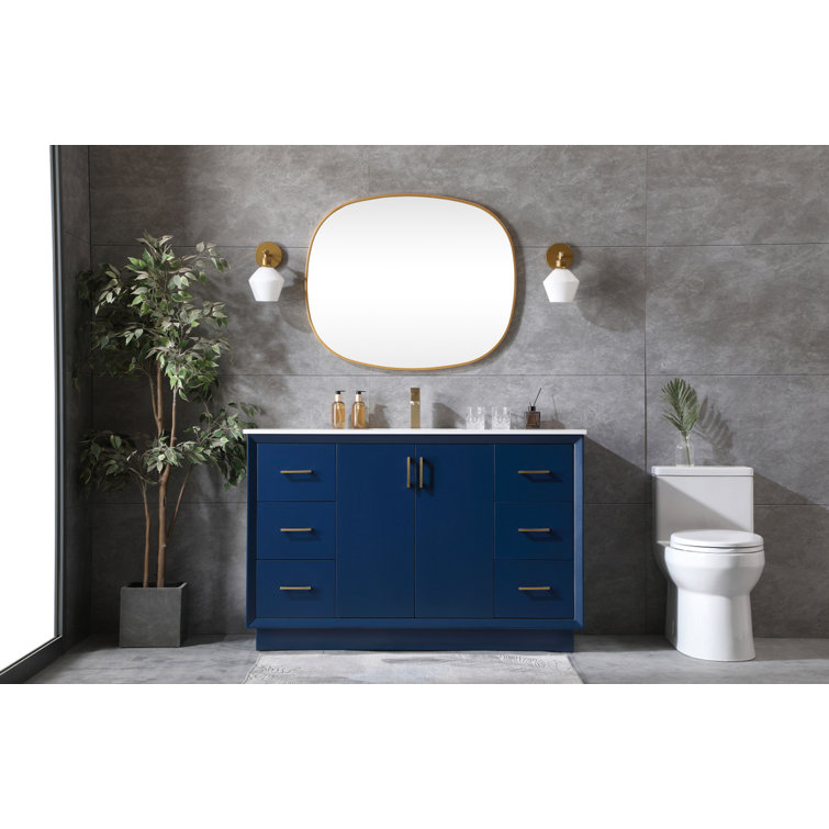 Hayes 54'' Blue Freestanding Bathroom Vanity with Gold Hardware and Marble Top