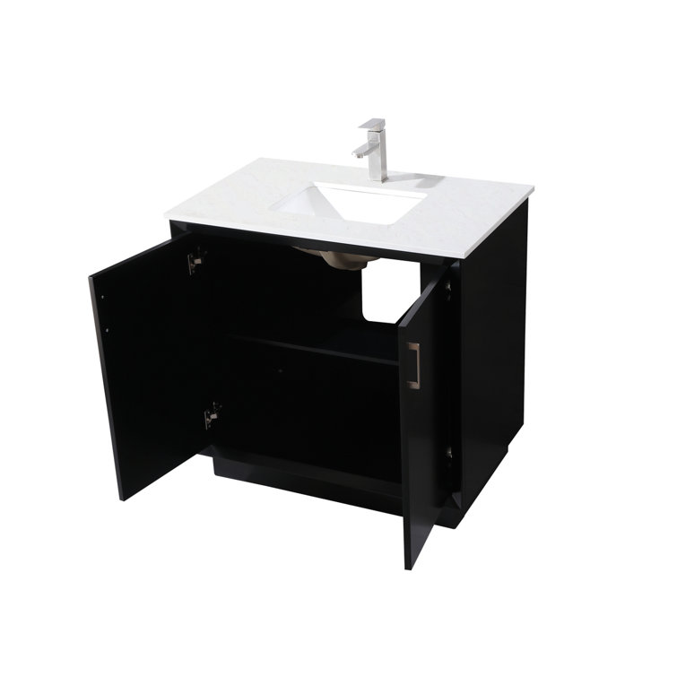 Hayes 36'' Black Freestanding Vanity with Calacatta Marble Top