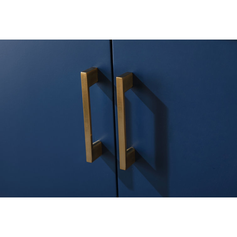 Blue 36" Freestanding Vanity with Gold Hardware and Marble Top