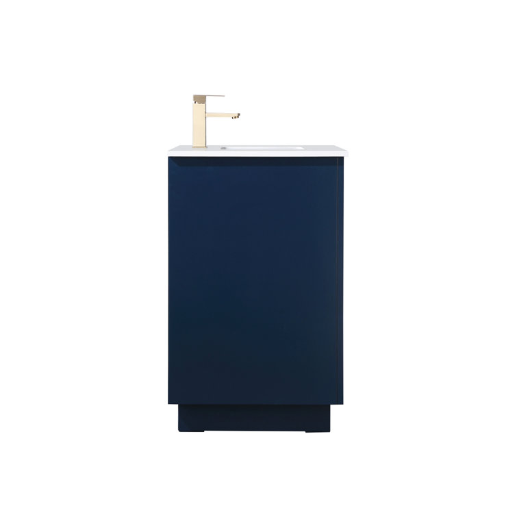 Blue 36" Freestanding Vanity with Gold Hardware and Marble Top