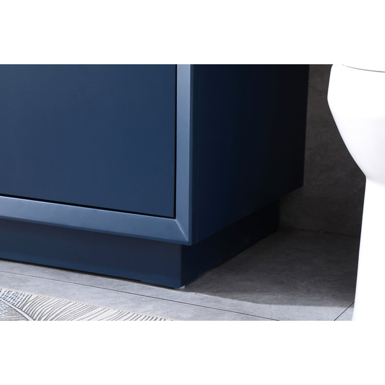 Blue 36" Freestanding Vanity with Gold Hardware and Marble Top
