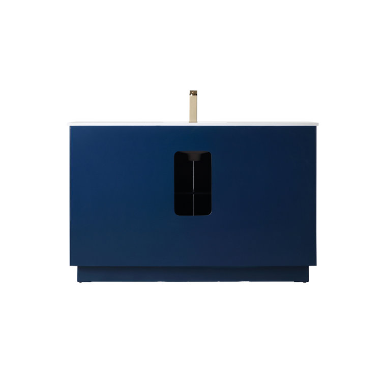 Hayes 54'' Blue Freestanding Bathroom Vanity with Gold Hardware and Marble Top